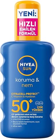 NIVEA SUN SPF50+Yüksek Güneş Koruyucu 200 ml,Suya Dayanıklı,Nemlendirici,C Vitamini,Hyalüron