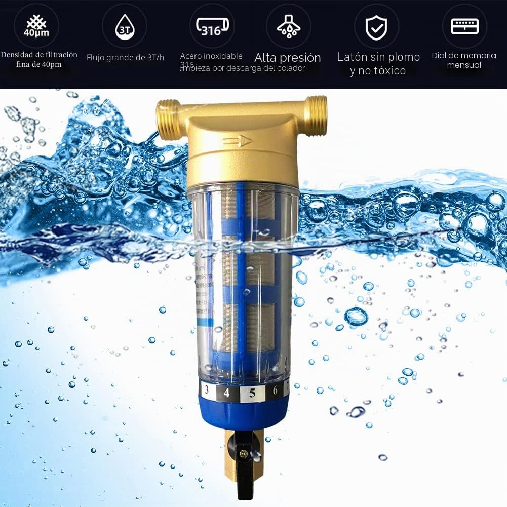 Filtro de sedimentos giratorio de 40 micrones, filtro de agua de sedimentos reutilizable Roscas externas Prefiltro de agua Filtro de sedimentos para agua de pozo (3/4" Male Thread)