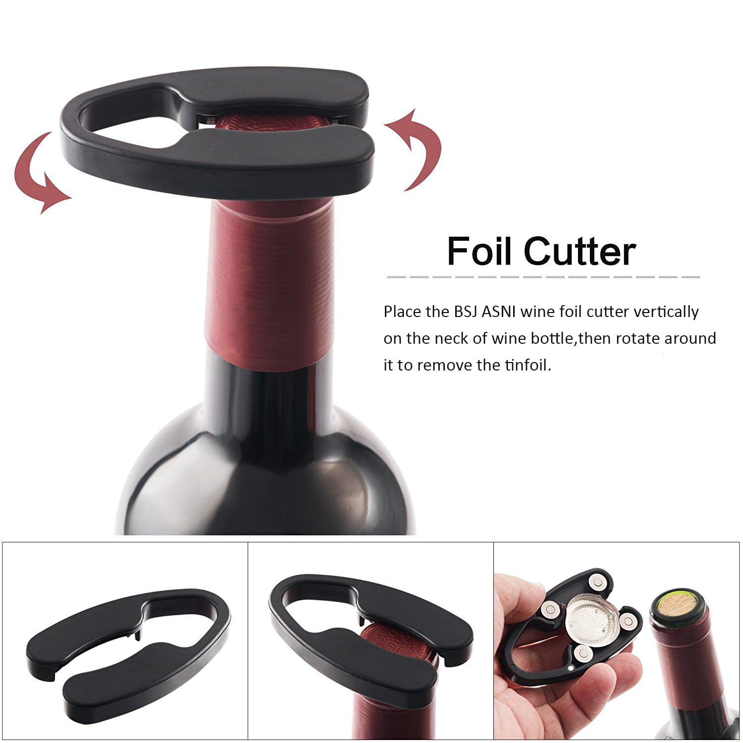 Cortador de papel de aluminio, cortador magnético para botellas de vino, papel de aluminio de vino negro, herramienta de corte de lámina de vino ABS de acero inoxidable, gran regalo de accesorios de 4