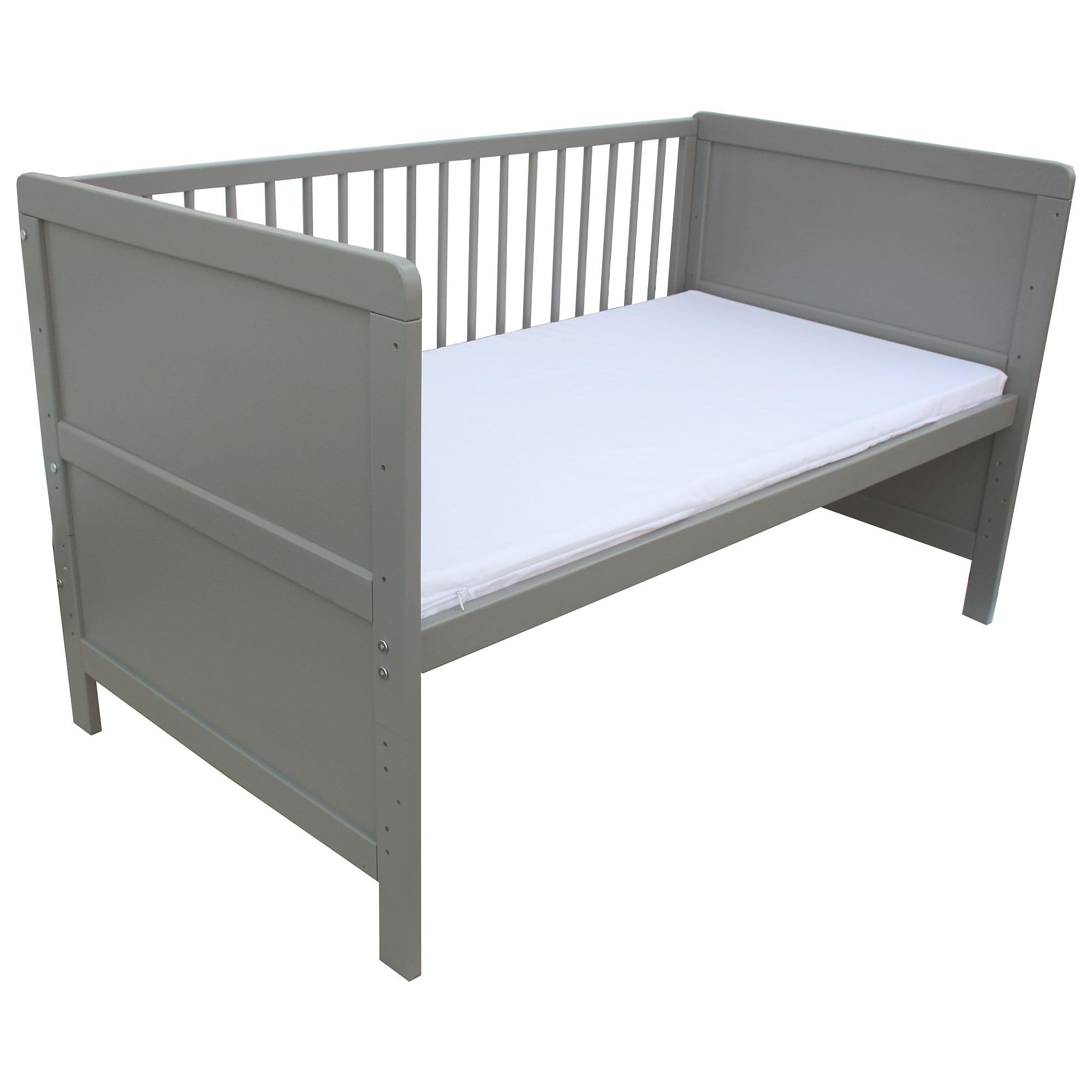 Micoland Kinderbett Juniorbett Beistellbett Wiege 140x70 cm 4in1 mit Matratze grau