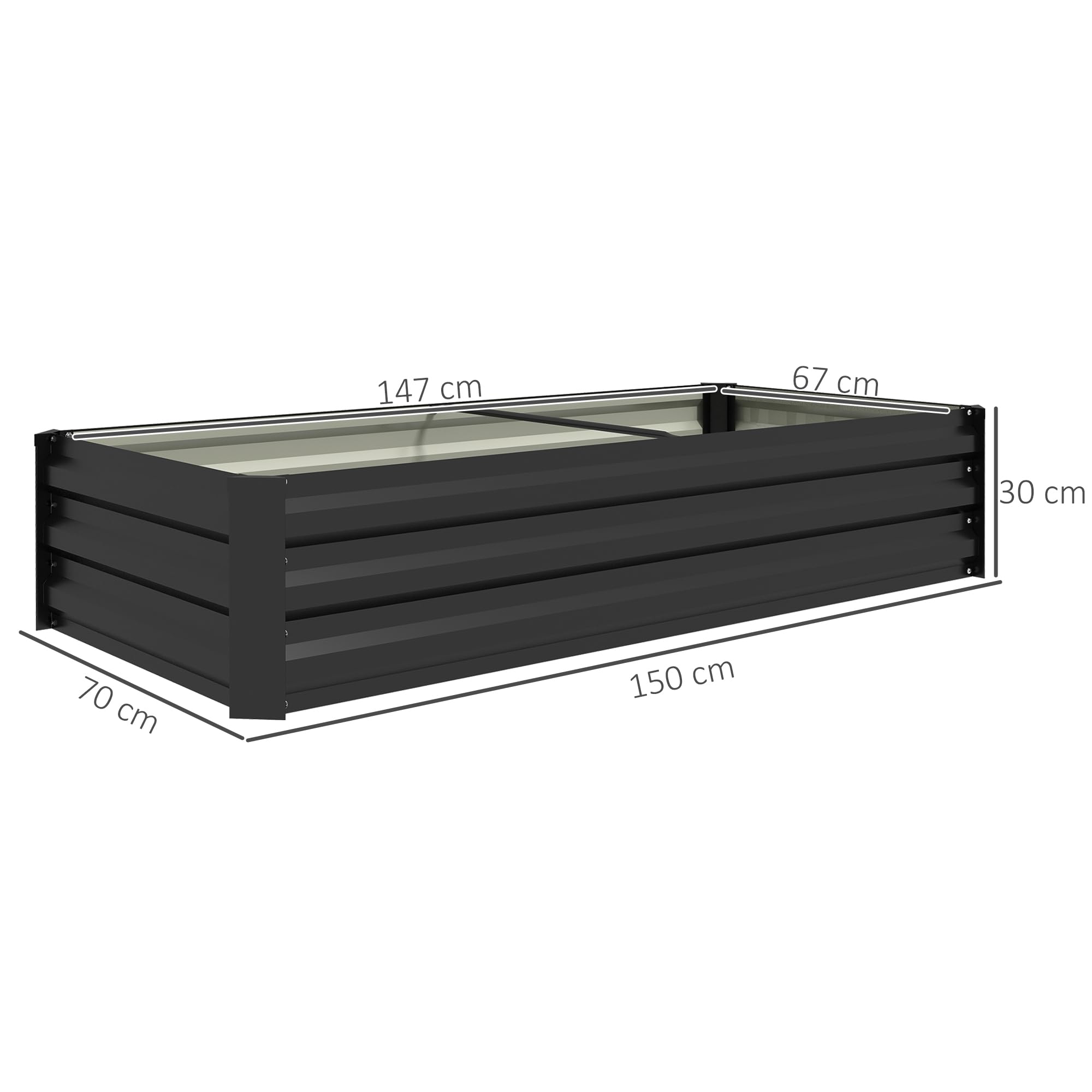 Outsunny Jardinière rectangulaire Potager de Jardin bac à Fleurs en Acier avec Bordure de sécurité et Fond Ouvert dim. 150L x 70l x 30H cm Noir