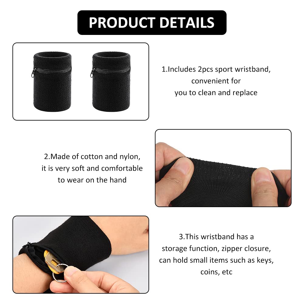Porte-Billets De Poignet RGZD 2pcs - Noir Pour Sport, Course à Pied, Cyclisme