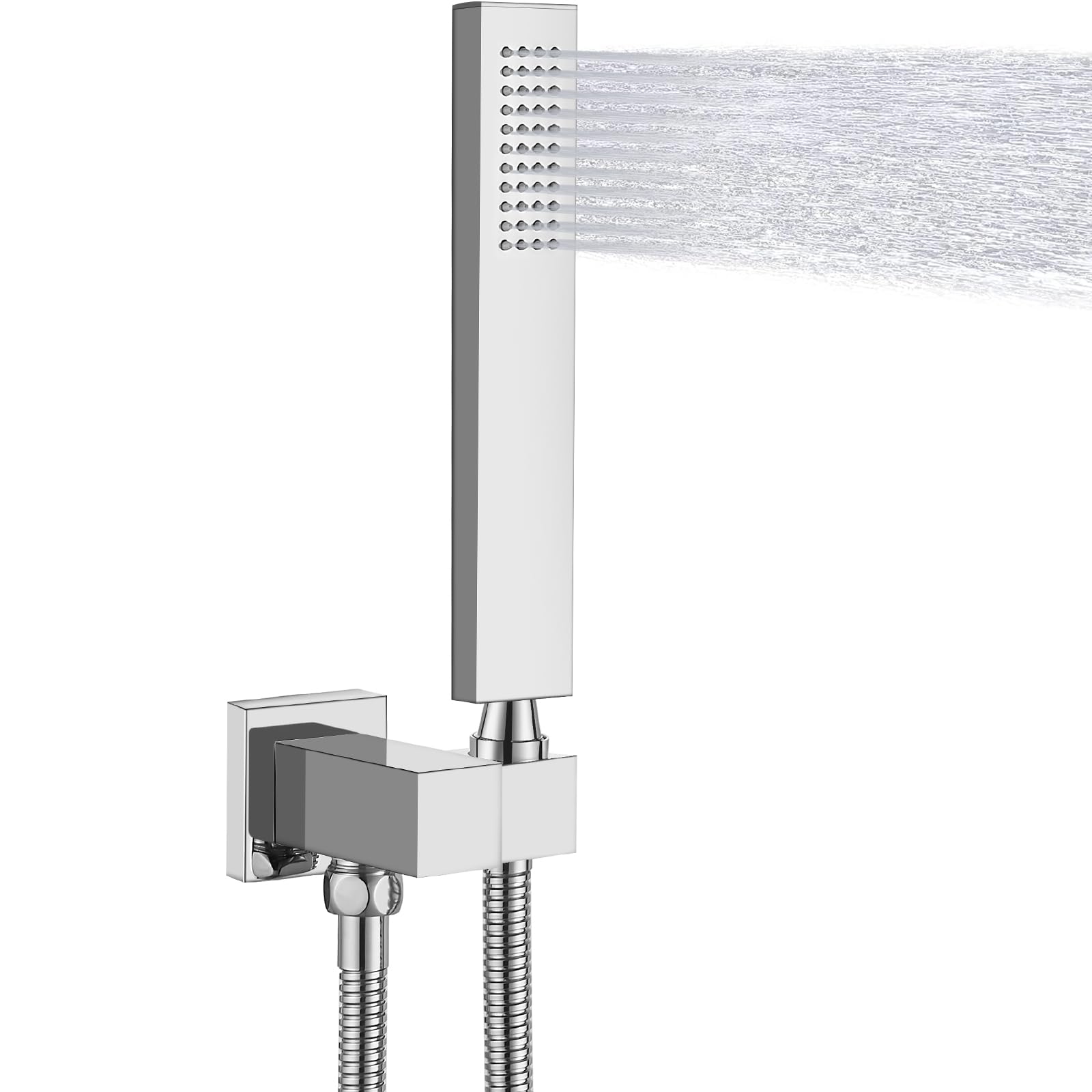 Midanya Ducha de baño de mano con pulverizador cuadrado de cromo pulido SUS304 de acero inoxidable de alta presión con conector de pared, soporte de ducha y manguera de ducha flexible de 60 pulgadas