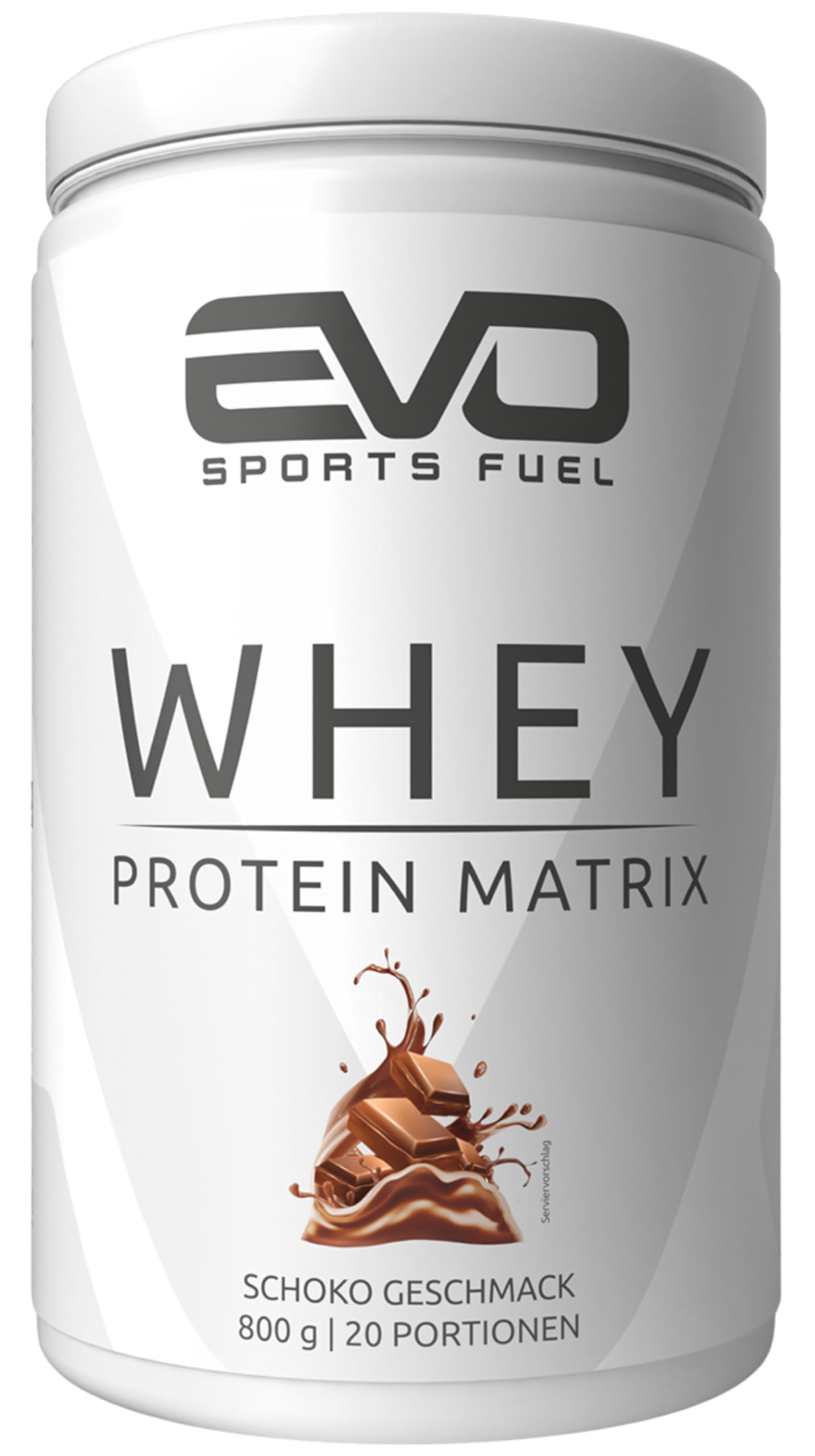 EVO SPORTS FUEL Whey Protein Pulver Matrix | Schoko | 800g | bis zu 31g Protein pro Portion | für Muskelaufbau und -erhalt, geprüfte Qualität | Made in Germany (1er Pack)