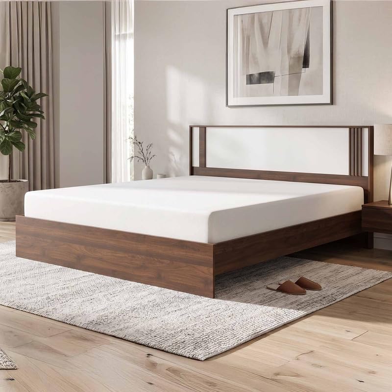 Image of Royaloak Baleno King Bed Without Storage, Engineered Wood Bed Frame with Melamine Finish, Dual Tone Headboard, Modern Design, Durable Base, W 74.40 X D 80.70 X H 35.43 Inches