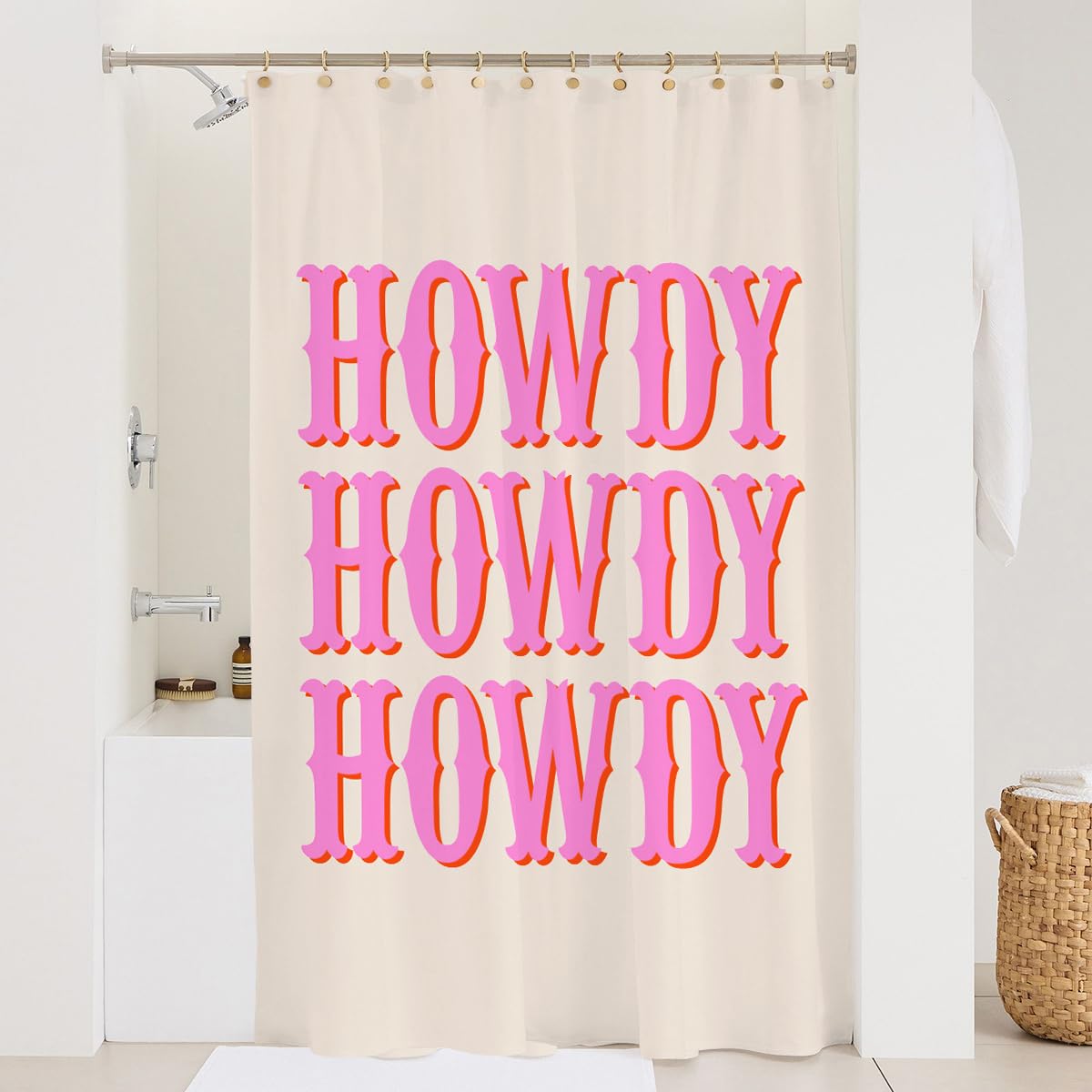 De-Mediocre Pink Howdy Shower Curtain Preppy Pink Beige Shower Curtain for Bathroom Funny Cute Howday Bath Curtain Funny Waterproof and Fabric Curtain for Bath Tub 60x72inch