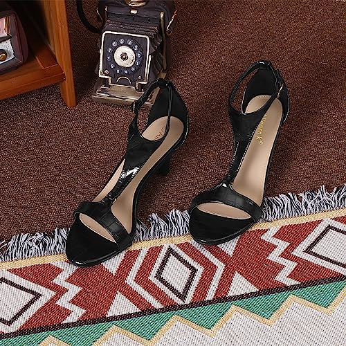 Allegra K Allegra K Women's T Strap Embossed Kitten Brown Heel Sandals 10 M US