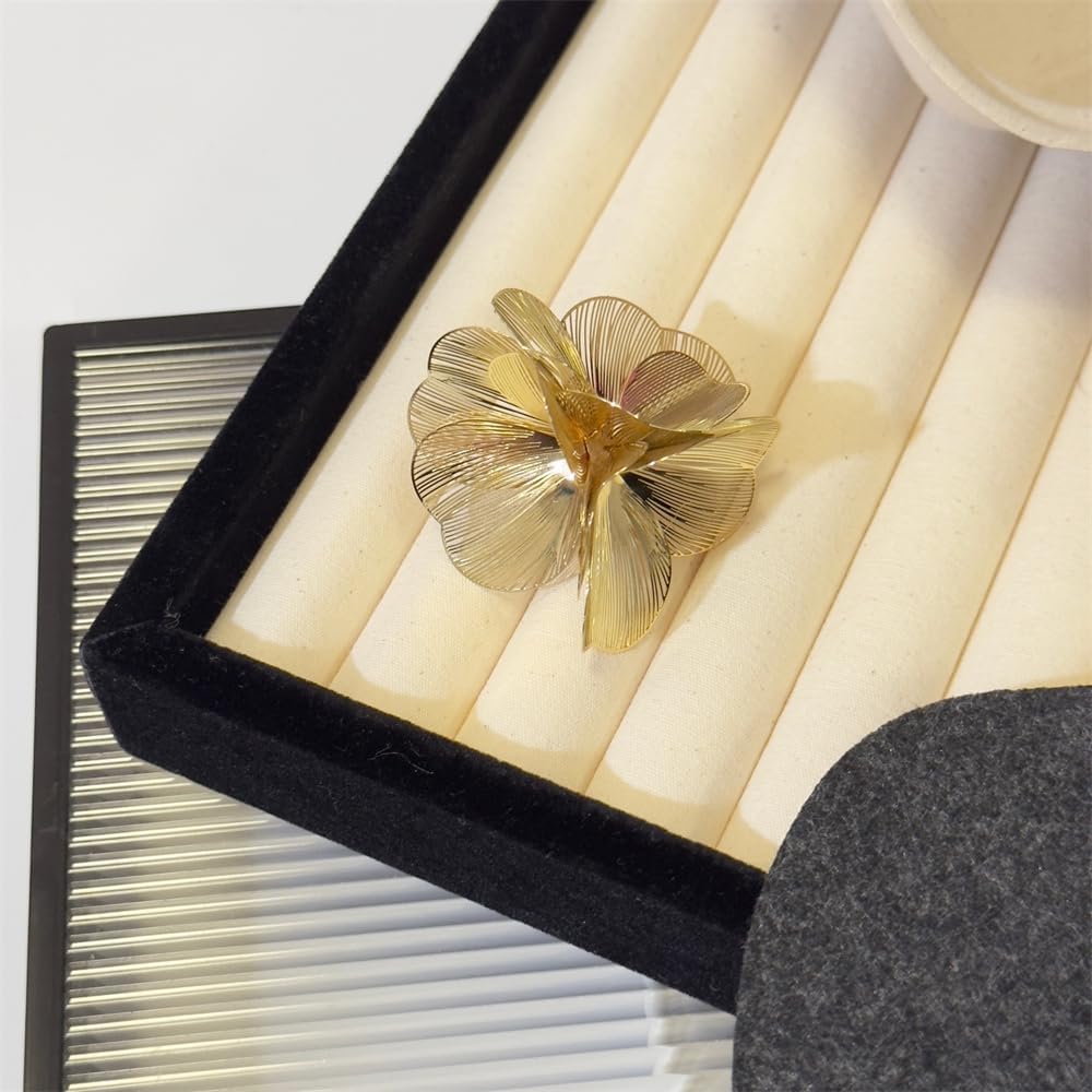 Elegant Big Flower Statement Rings For Women Bohemian Exaggerated Large Metal Floral Hip Hop Punk Ring Fashion Cubic Zirconia Crystal Stamen Adjustable Open Ring Birthday Friendship Christmas Jewelry Gift - Image 3