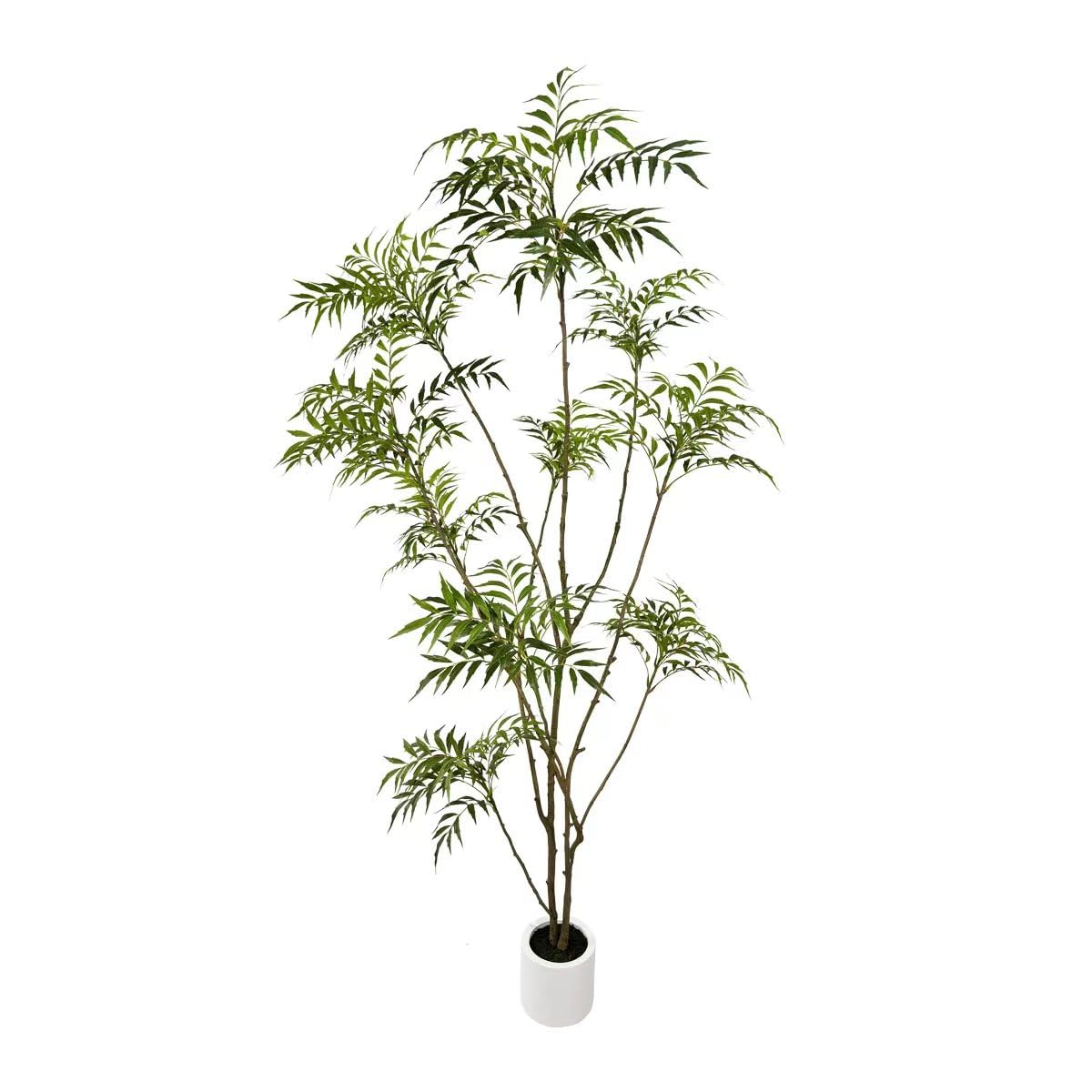 VIGGDA Artificial Mahonia fortunei Tree 7ft Tall Fake Trees for Indoor, Large Mahonia fortunei Plants with White Planter for Home Decor and Housewarming Gift,