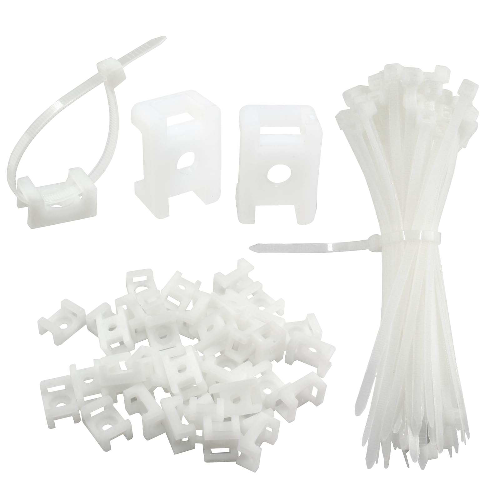 LifCratms 80Pcs White Saddle Type Mounts Base with Zip Ties, 0.9"x0.6"x0.4" Cable Zip Tie Mount Wire Holder with Self-Locking Cable Ties for Wire Management (White)