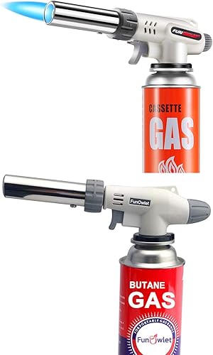 Paquete de 2 sopletes de butano para cocina, linternas culinarias, cabeza profesional de chef, llama ajustable para Sous Vide, crema brulee,