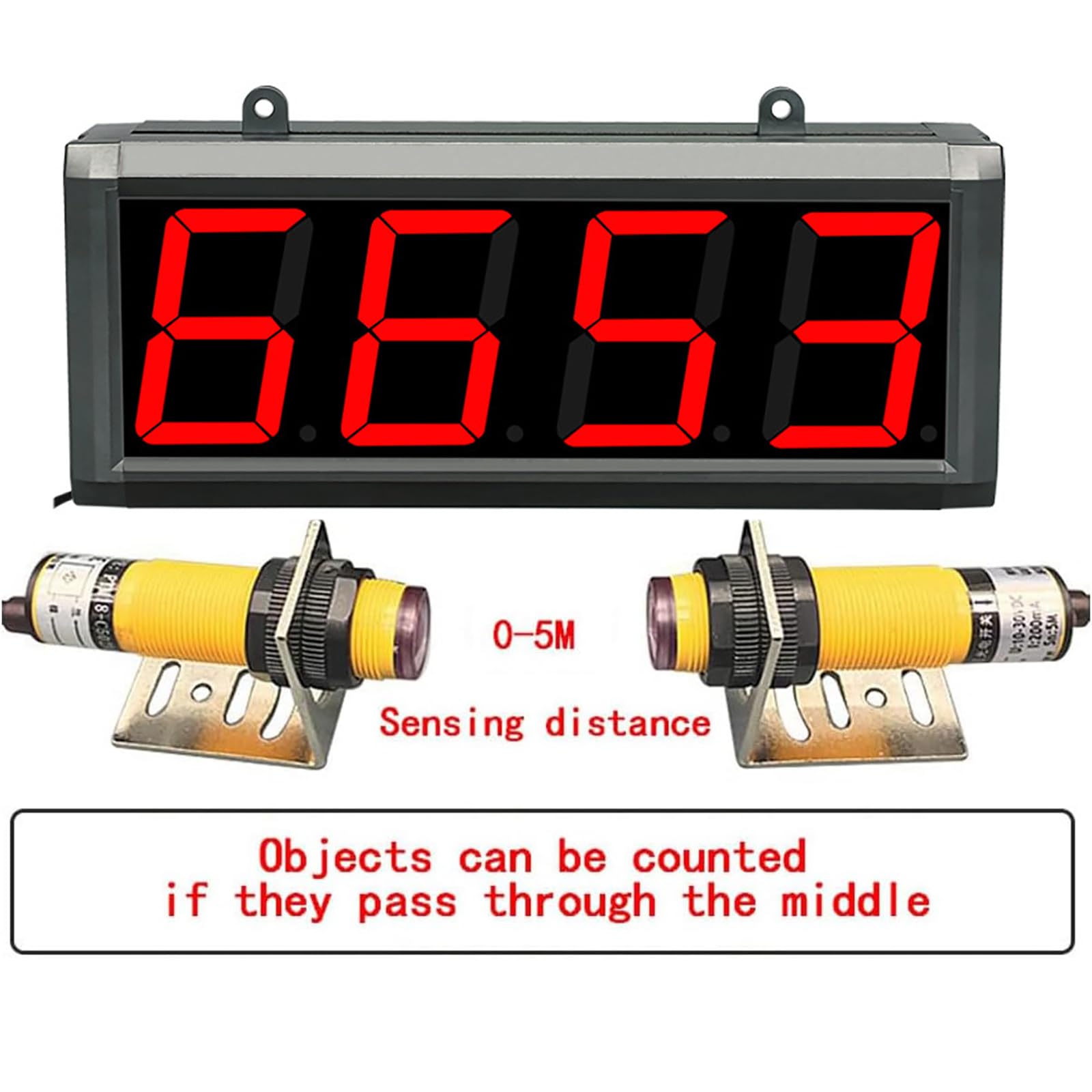 Compteur numérique infrarouge double LED avec fonction mémoire, affichage à 4 chiffres pour un comptage précis sur les bandes transporteuses, portée du capteur jusqu'à 5 m