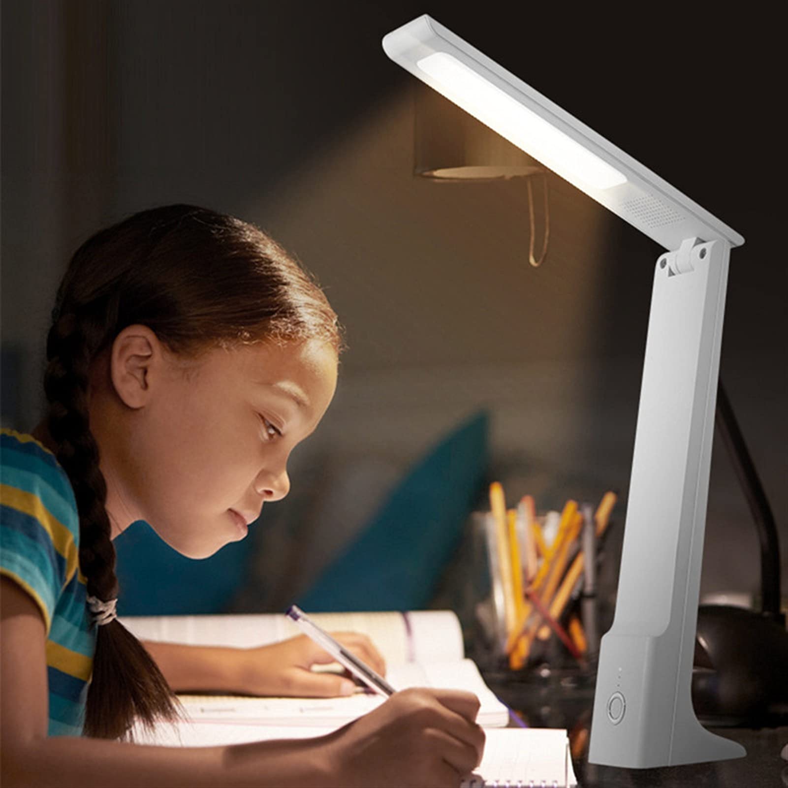 lampka do czytania, Lampa biurkowa z możliwością ładowania przez USB, bezstopniowa, składana, lampka do czytania w biurze, dotykowy włącznik