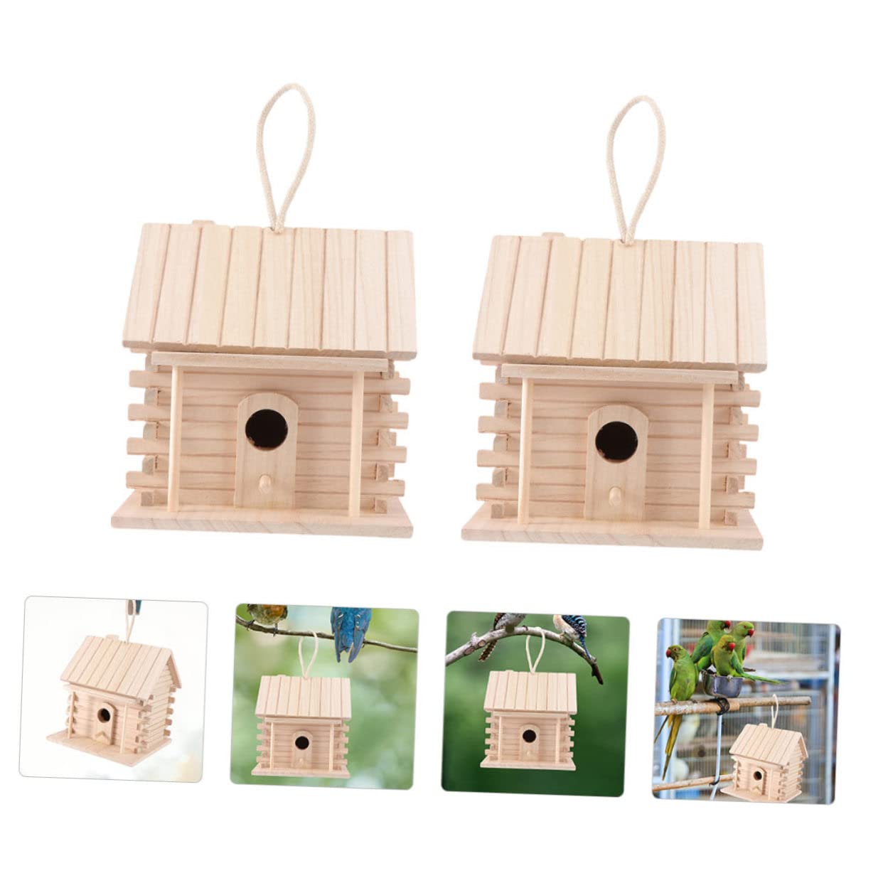 Toddmomy Hängendes Holz Vogelnest Brutkasten für Kleine Vögel 2 Stück | Beige, Hüttenstil, Unlackiert zum Selbstgemacht Bemalen, Dekorativ als Hausornament, für Papageien