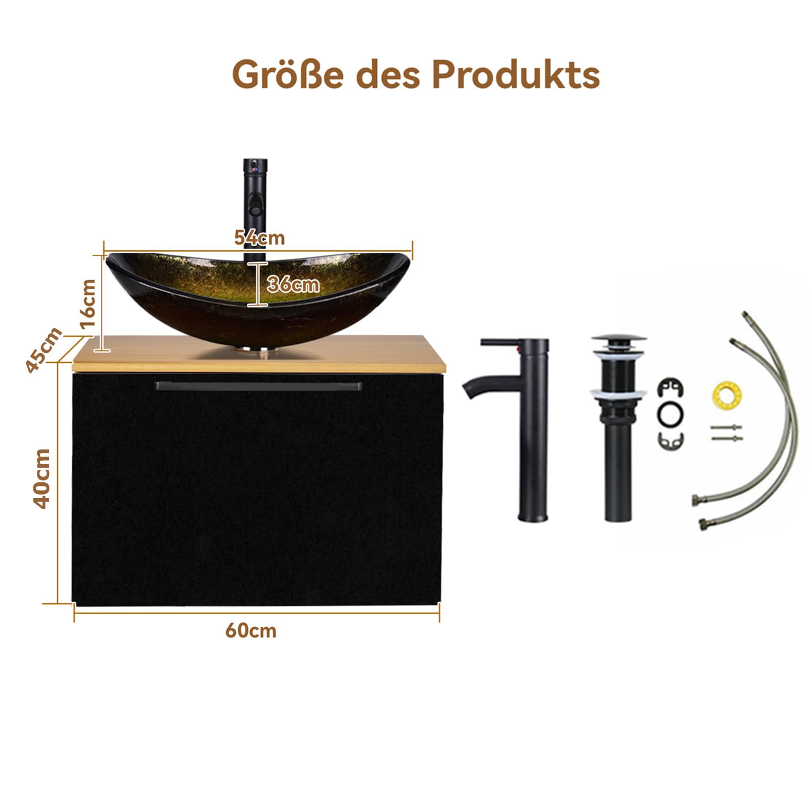 ARTETHYS Badmöbel Set 60cm Waschbecken mit Unterschrank Wandmontage