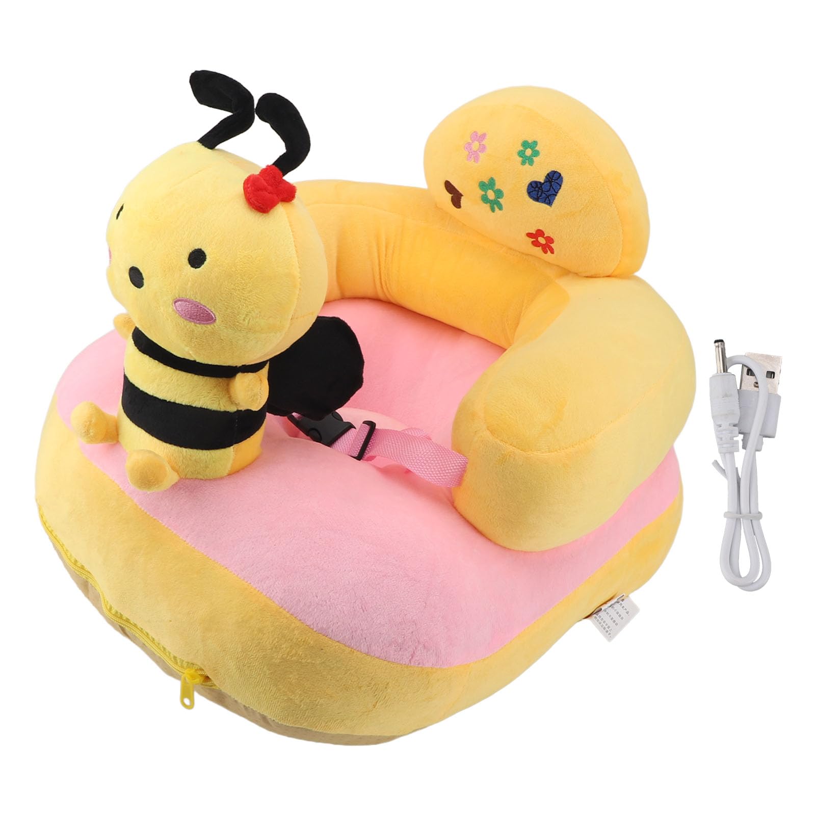 FUZHUI Baby Learn Sitting Support Seat, Anti Fall Anti Side Turn, Adjustable Angles, Plush Material, Lightweight and Easy to Carry, Indoor Outdoor Use, with Rechargeable 1200mAh Battery (Bee)