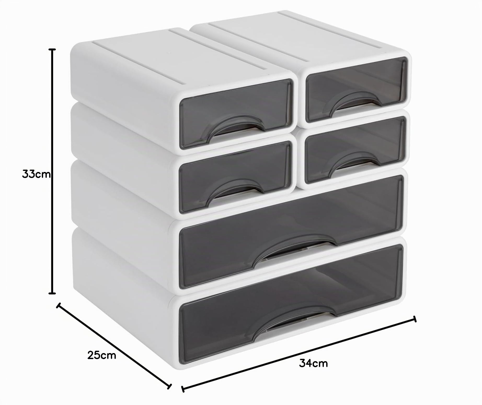 Großer Schreibtisch Organizer 34 x 25 x 33cm 6 Stück Büro Schubladenbox Frei stapelbar Aufbewahrung für Bürobedarf, Schmuck, Stifte