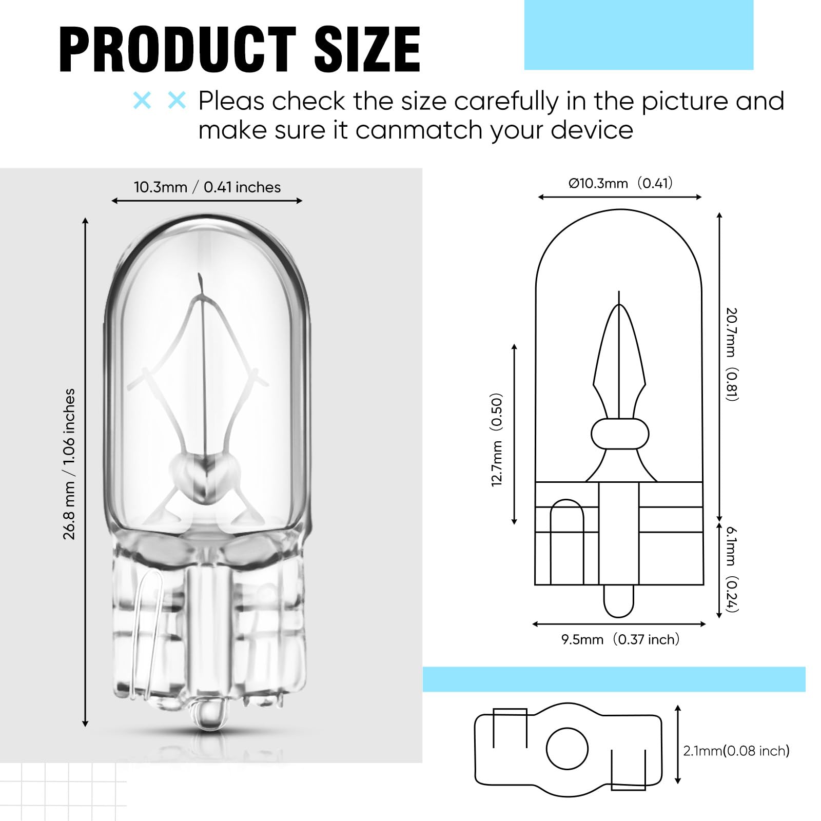 Rossesay 2827NATB Bulb 2825 Bulb 12V 5W W2.1 x 9.5D Base Natural Clear Light Bulbs Parking Light Bulb Side Marker Light Bulb Front Lights Headlights Bulb Miniature Light Bulb