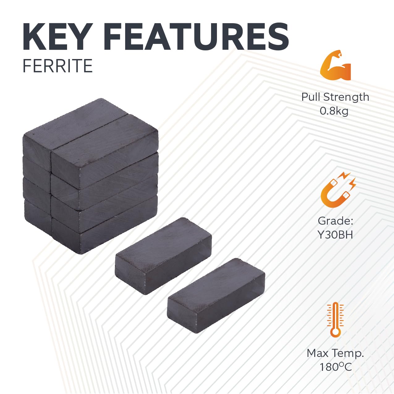 Y30BH Ferrite Magnet for Arts, Craft, Science and DIY - 25mm x 10mm x 6mm Thick - 0.8kg Pull - Pack of 100