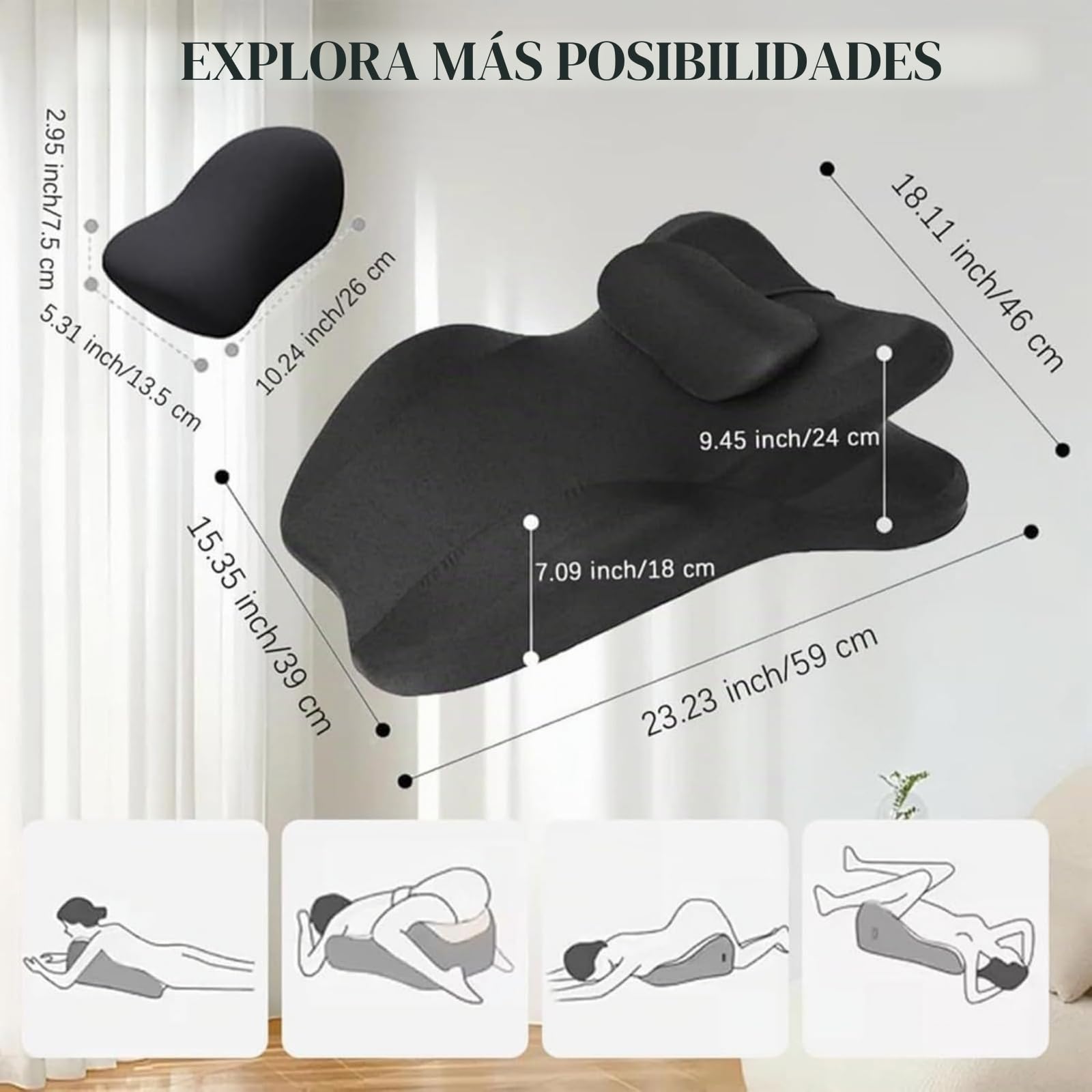 Almohada de Pareja para intimidad: cuña de Espuma viscoelástica con elevación de 27° para un Soporte Profundo, Mejor Postura y Comodidad.,Gris