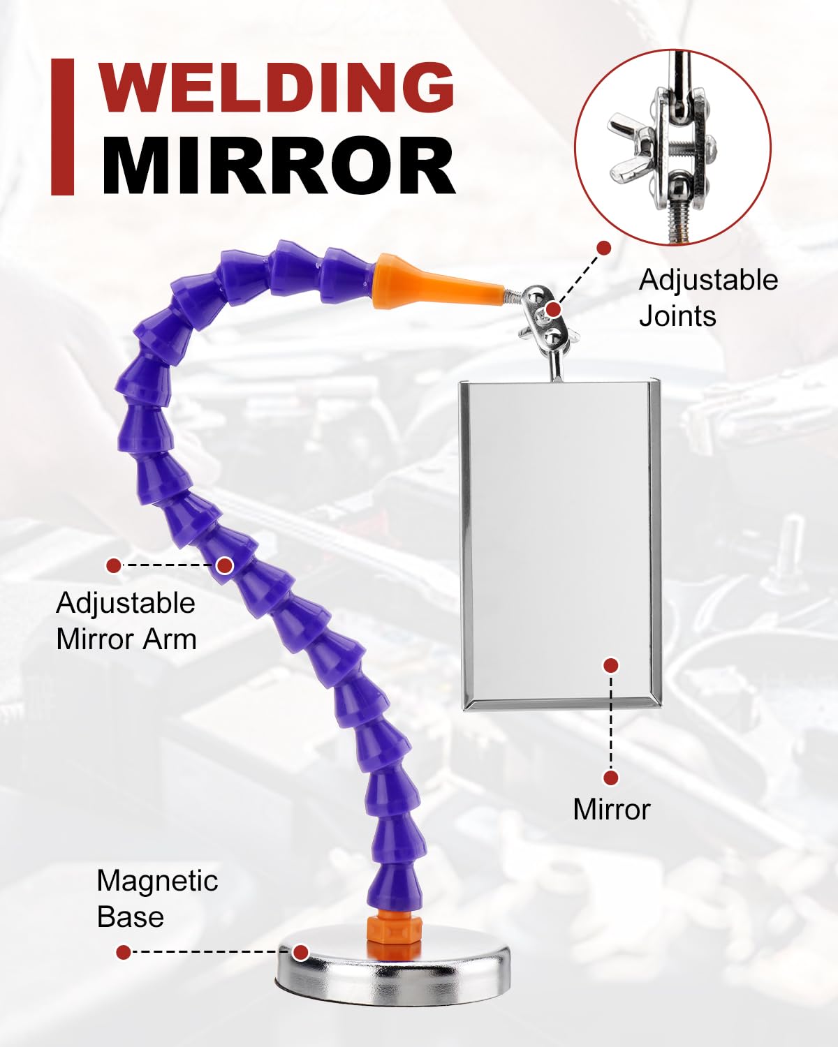 Espejo de inspección de coche, espejo de ángulo muerto, espejo de soldadura, herramienta de taller de coche, con base magnética, flexible, ajustable, espejo magnético para mecánicos técnicos