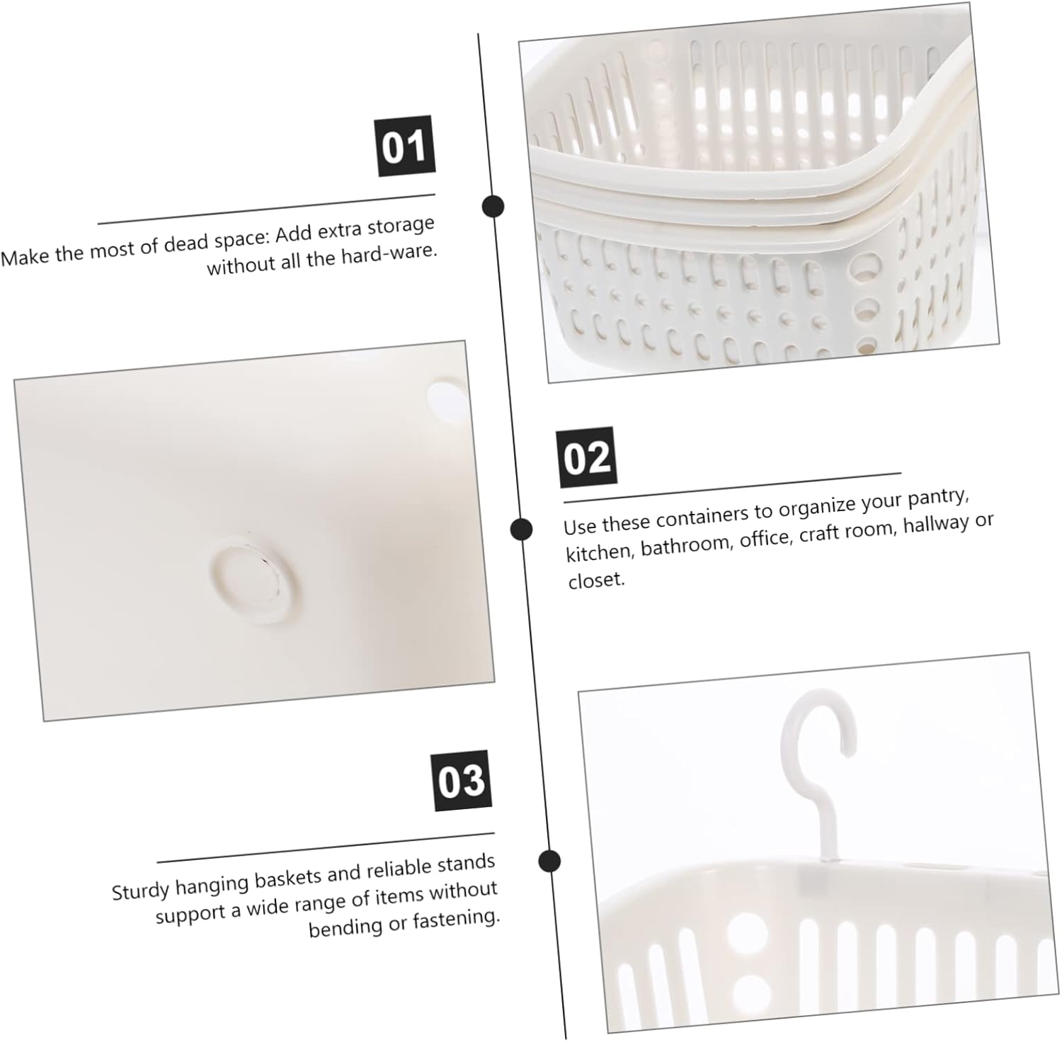 3pcs Wall Hanging Storage Baskets for Bathroom and Kitchen Plastic Toiletries Organizers Rustproof Design for Convenient Storage