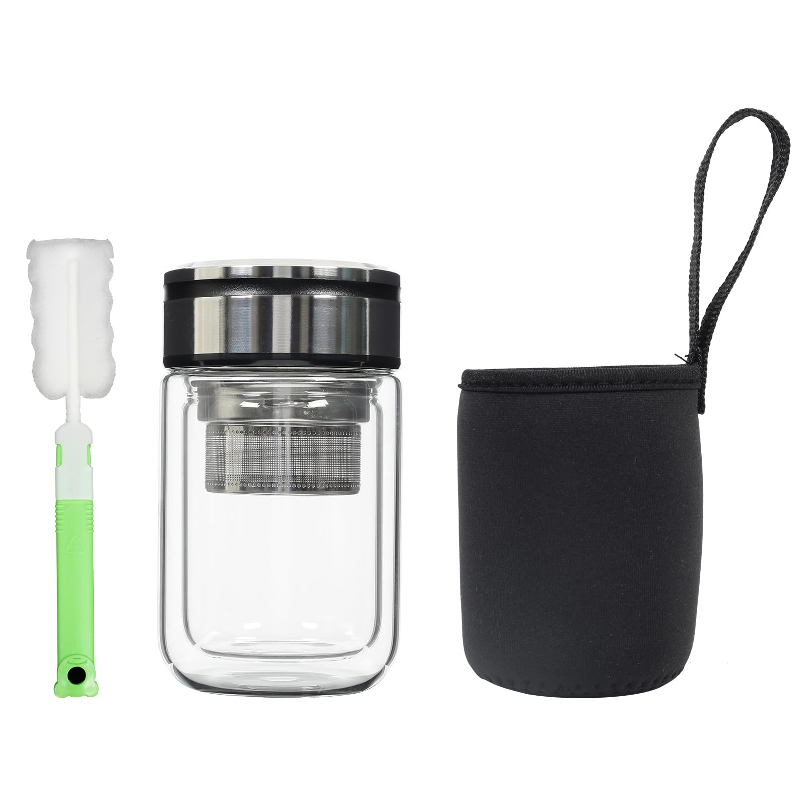 TONGRANG-LIFE 8oz Double Wall Glass Infuser Bottle,Glass Tea Infuser Bottle,Small Glass Water Bottle,Travel Tea Bottle,Double Wall Glass Water Tumbler,Tea Cup,Small Glass Water Bottle