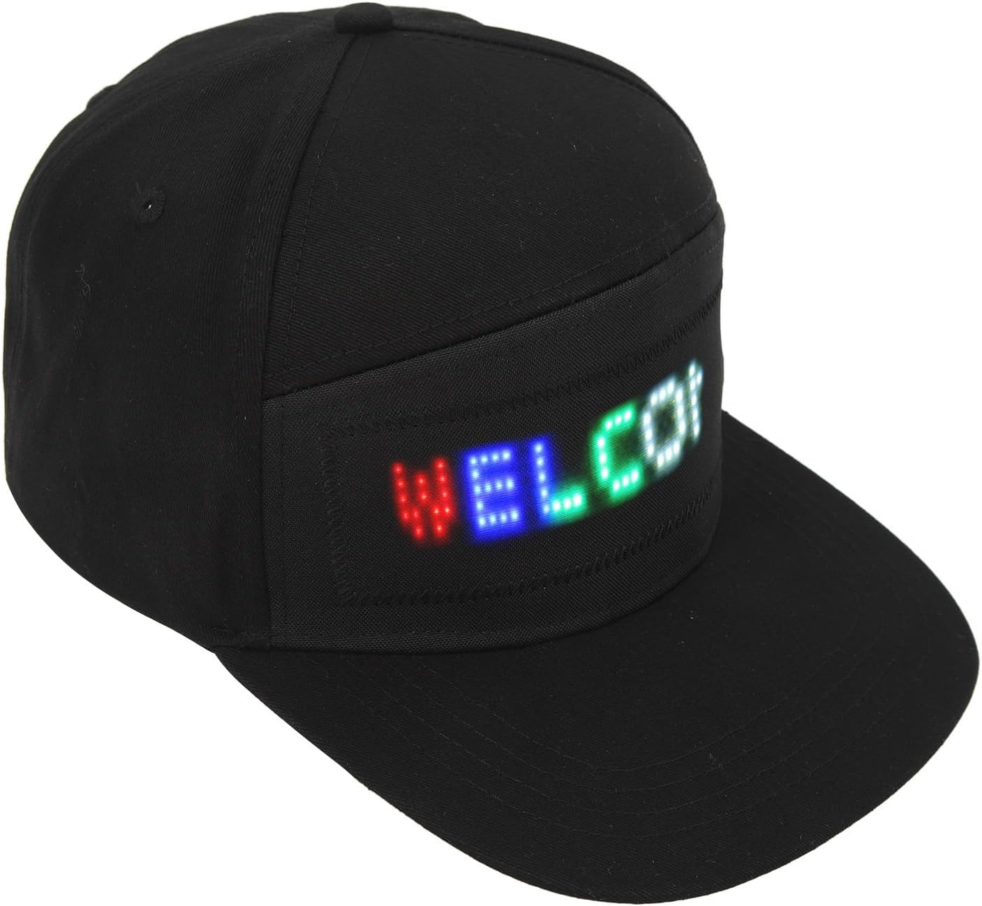DAUZLED Smart Cap, LED Smart Hat Detachable Screen APP Editable Eye Catching Adjustable Colorful for Outdoor Concert (Black)