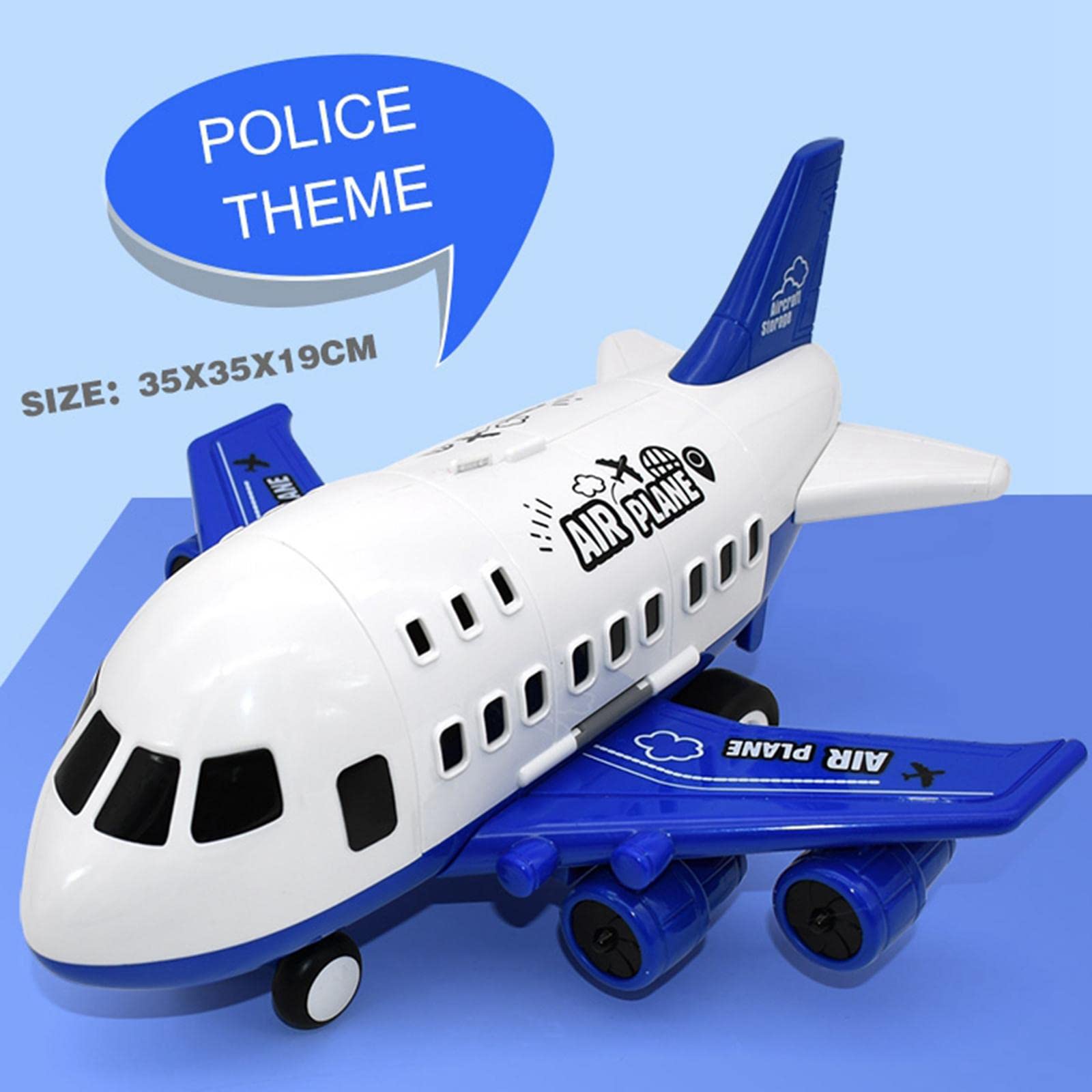 Set di Giocattoli per Bambini con Aereo E Contenitore Portaoggetti E Pista Inerziale, Blu 6 Auto Della Polizia