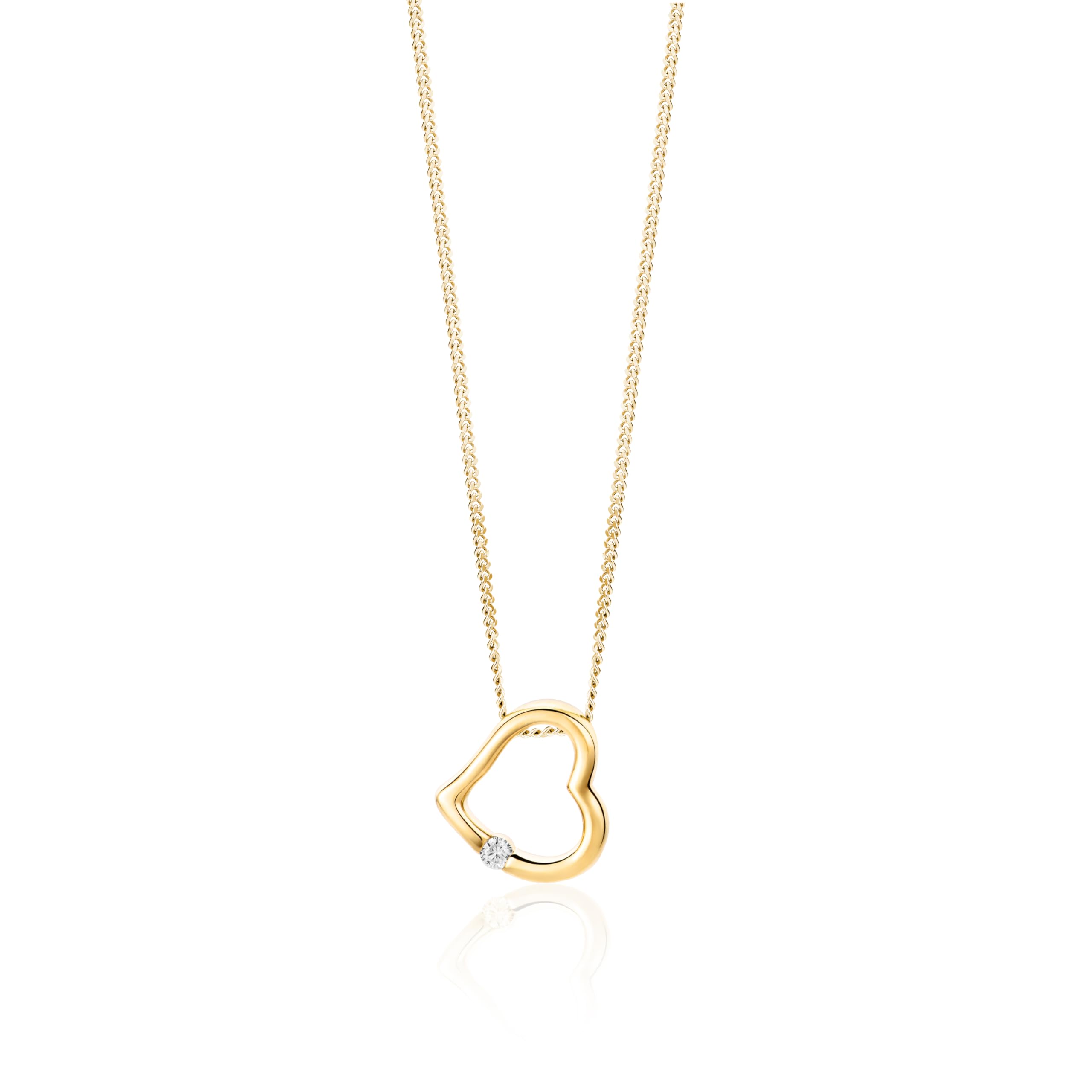 MIORE - Collana Donna Oro Giallo Vero 18KT 750 - Diamante Naturale, Ciondolo Cuore Pendente con Catena, Collana anallergica Catenina lunga Cm. 45