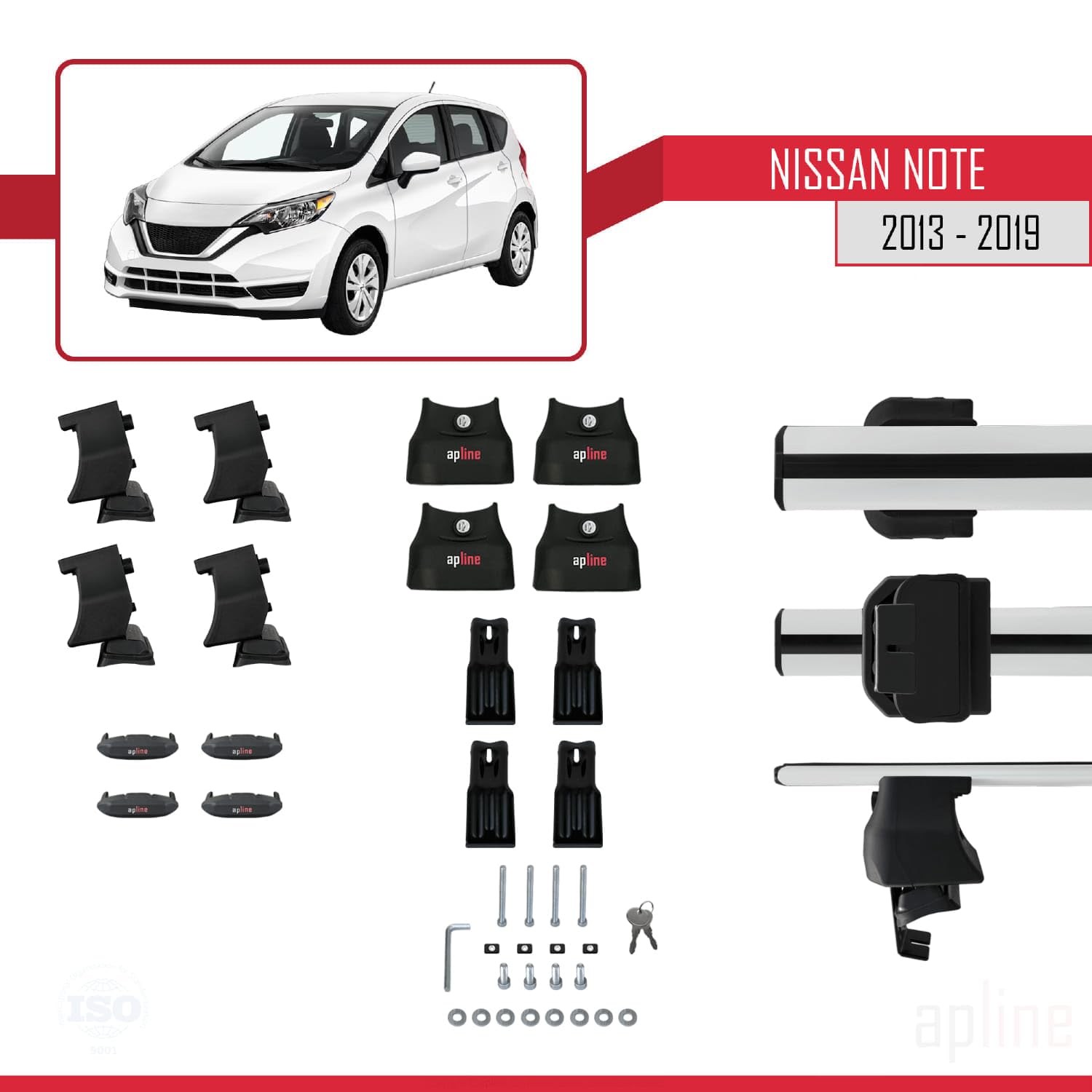Compatible con Nissan Note 2 (E12) 2013-2019 Ace-4 Barras de Techo Auto Portaequipajes Barras Transversales Gris Aluminio 2 Barras