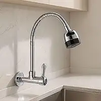 Torneira Cozinha Parede Gourmet Flexível Aço Inox Metal Cromado 2 Jatos Contínuo e Arejador 1/4 de volta Resistente Tulipa Luxo Premium Alto Padrão Sofisticada (Cromada)