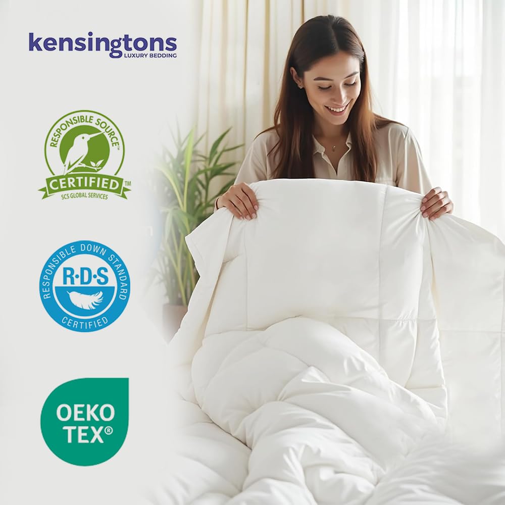 KENSINGTONS Luxury Bedding - Cubrecolchón de plumas y ganso canadiense de calidad de hotel, lujoso, suave, transpirable y de apoyo, tamaño individual para un mejor sueño