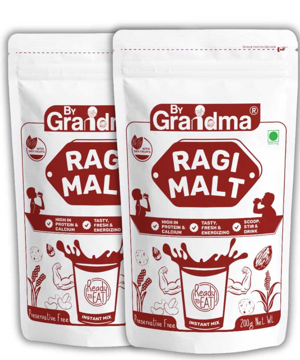 ByGrandma Ragi Malt Powder | Health Drink for all ages, Adults & Women | Natural & Poushtik Mix | No Refined Sugar | With Dry Fruits & Jaggery | Instant Drink Mix for Milk | 400g Pack of 2-picture-21