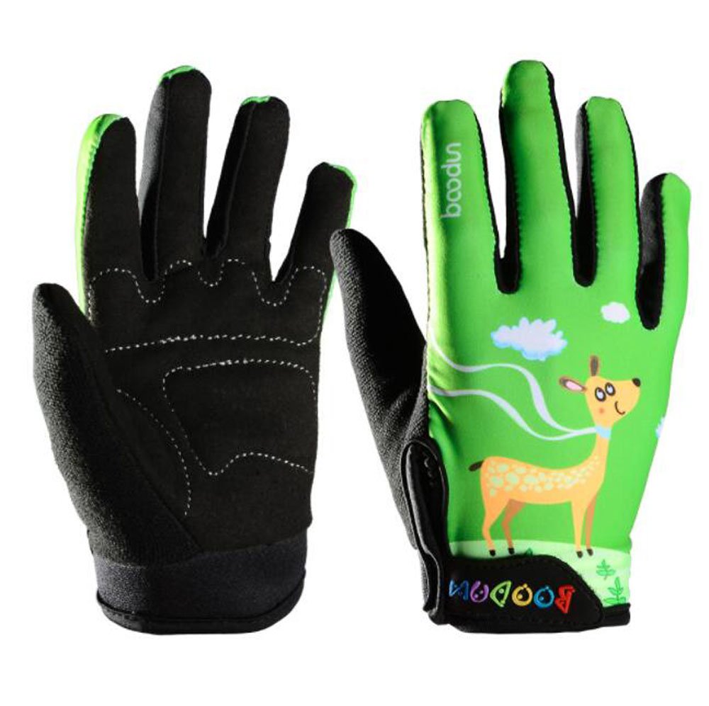 Gtopart Breathable Children's Bicycle Cycling Sport Gloves Shock Absorbing Full Long Fingers and Anti-Slip (Green, L)
