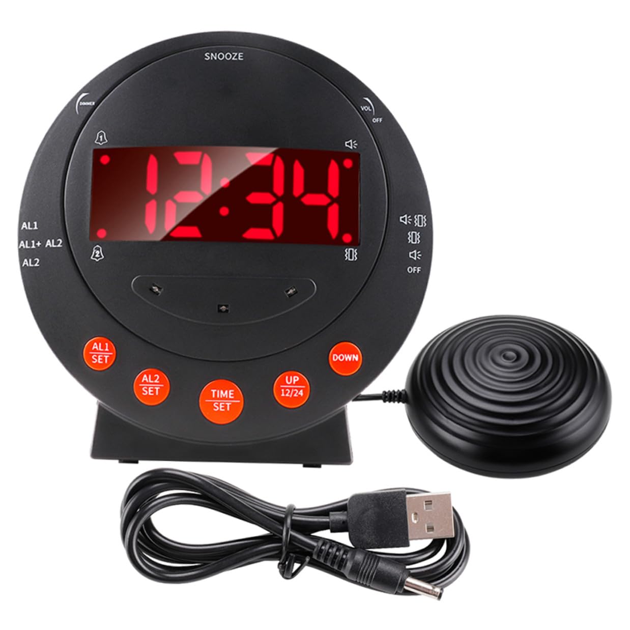 Baluue Starker Vibrationswecker mit Großem Digitaldisplay und Verstellbarem Inklusive Kraftvollem Bettvibrator für Schwerhörige und Tiefschläfer für Senioren und Gehörlose