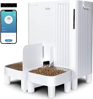 QLIFE Automatic Cat Dog Feeder: Dry Food Dispenser for Dog, Auto Pet Feeder, Portion Control Automatic Dog Feeder (White WiFi, 6L)