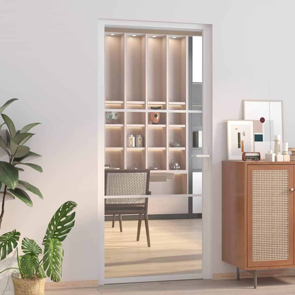 vidaXL Porte Intérieure Porte Vitrée Porte à Panneaux Chambre à Coucher Salle de Bain Maison 93x201,5 cm Blanc Verre ESG et Aluminium