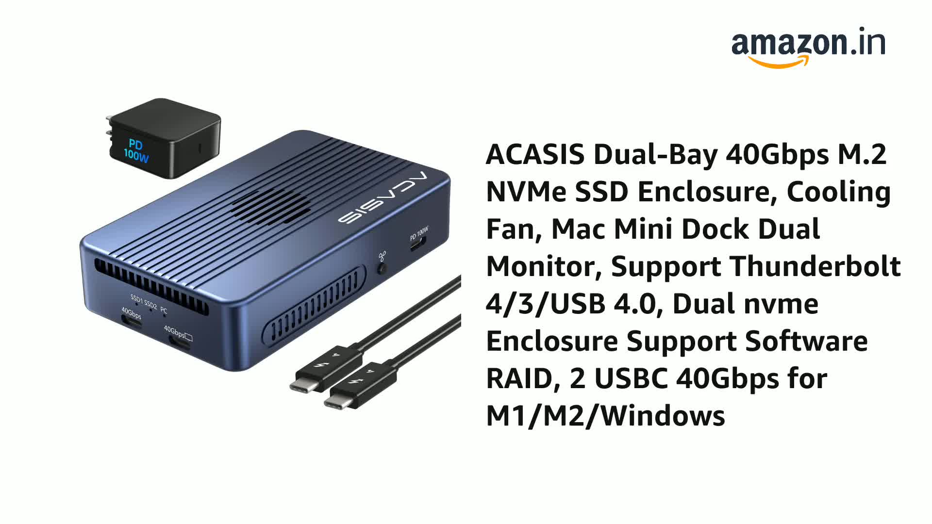 ACASIS 40Gbps M.2 NVMe SSD Enclosure with Cooling Fan