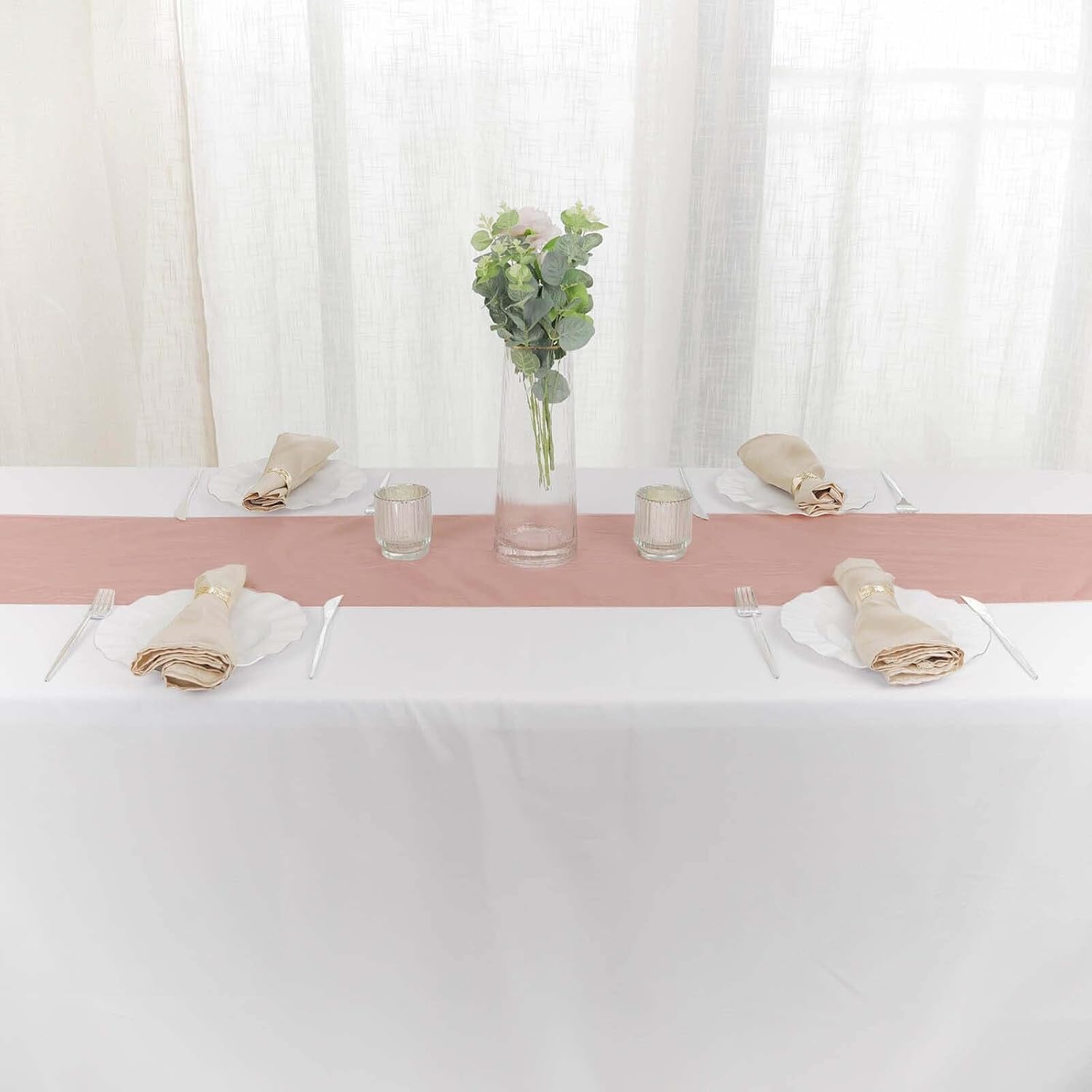 Efavormart 12" x 108" Dusty Rose Accordion Crinkle Taffeta Table Runner - Impeccable Metallic Glint of Lustrous - Perfect for Wedding Ceremonies, Parties, Upscale Occasions, and Any Special Events