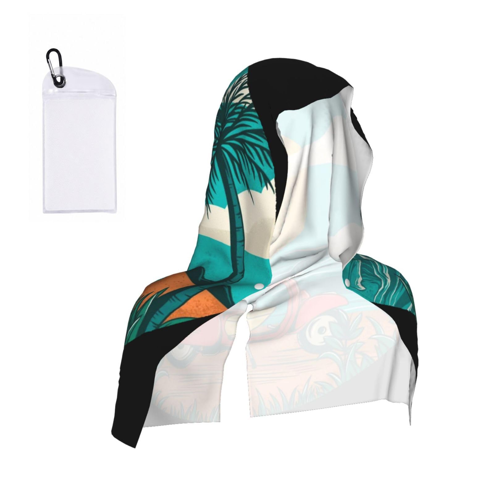 SATUSA Sunset Beach Palm Tree Print Cooling Hoodie Towel, Cooling Towels For Neck And Face, Quick Drying Absorbent Cooling Head Towel Beach Camping Gym Construction(2pcs)