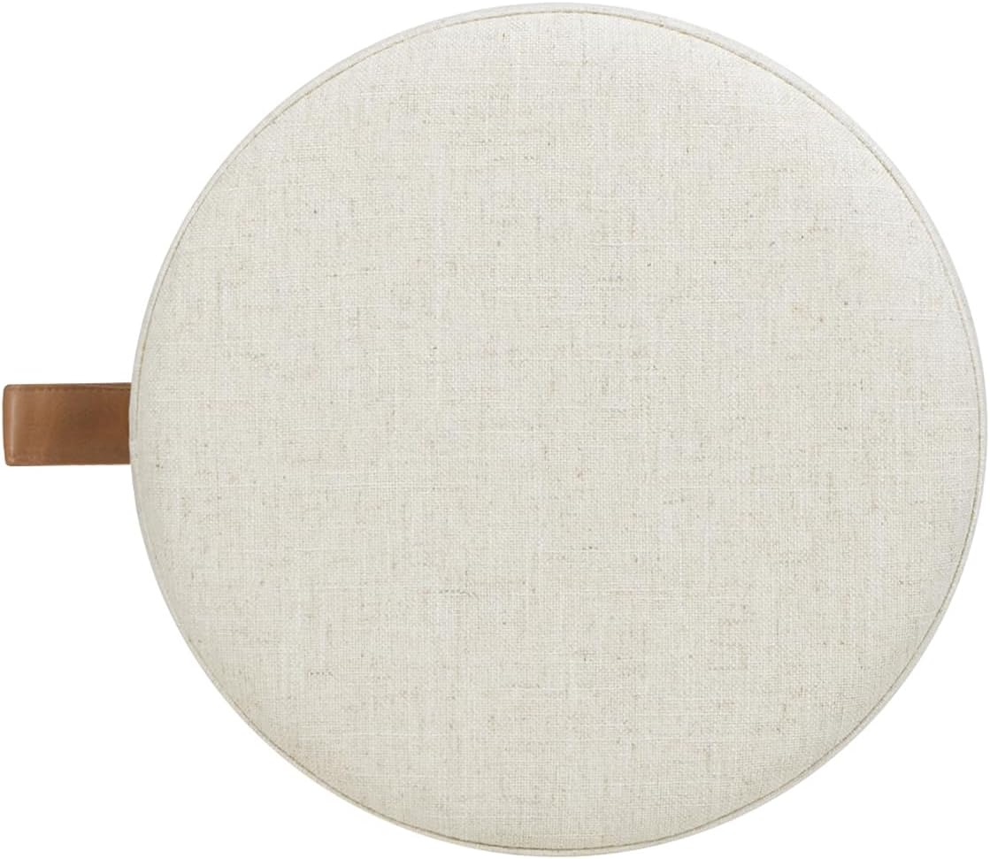 Jennifer Taylor Home Brandy 14" Round Upholstered Storage Ottoman with Leather Accent, Flax White Linen
