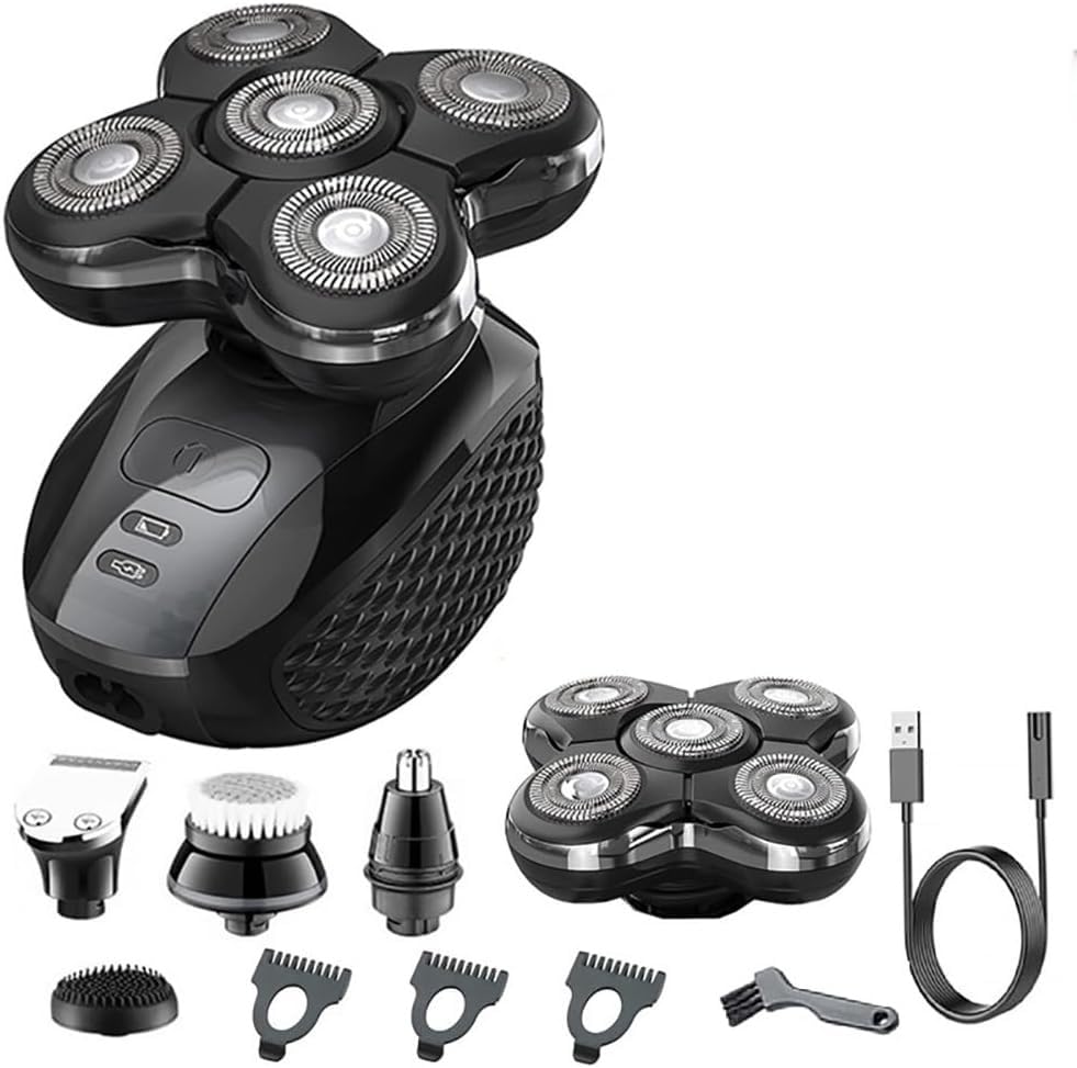 Electric Shavers for Men, 5 in 1 Electric Shaver for Men Wet Dry Head Electric Razor Beard Hair Trimmer Rechargeable Bald Shaving Machine Grooming Kit