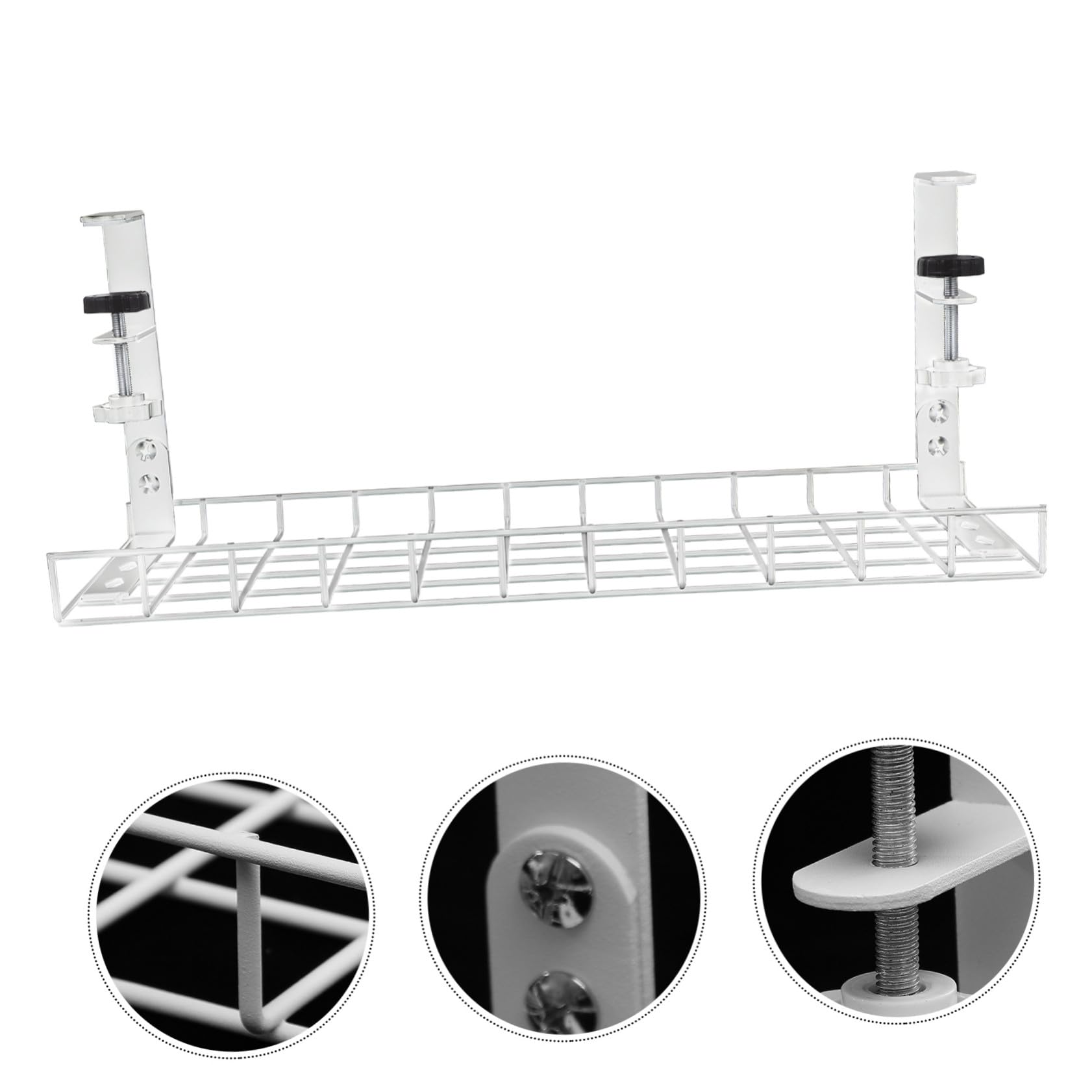 Acier Blanc Range-câbles Support Réglable, sous Bureau pour Bureau