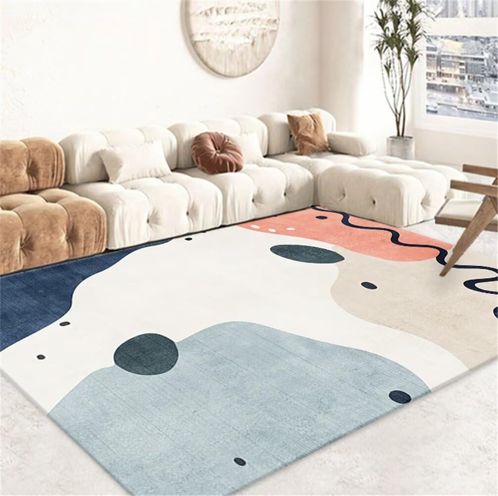 Grand tapis de salon 200x300 bleu résistant qui ne glisse pas
