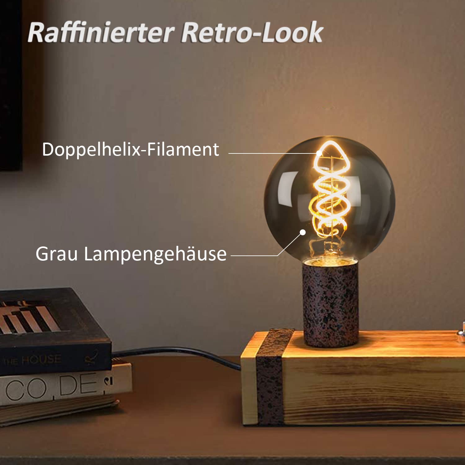 E27 LED Vintage Glühbirne, Edison Vintage Glühbirne E27 Dimmbar 6W G80 Retro Glühbirnen LED Filament Lampe Warmweiß Ideal für Dekorative Nostalgie Retro Beleuchtung, Rauchglas-6 Stück (YHS3PBT1)
