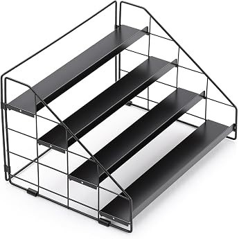 HaiYiZuhause Spice Rack, 4 Tiers, Black, Adjustable Metal Spice Organiser, Removable Kitchen Shelf for Kitchen, Bathroom &amp; Su