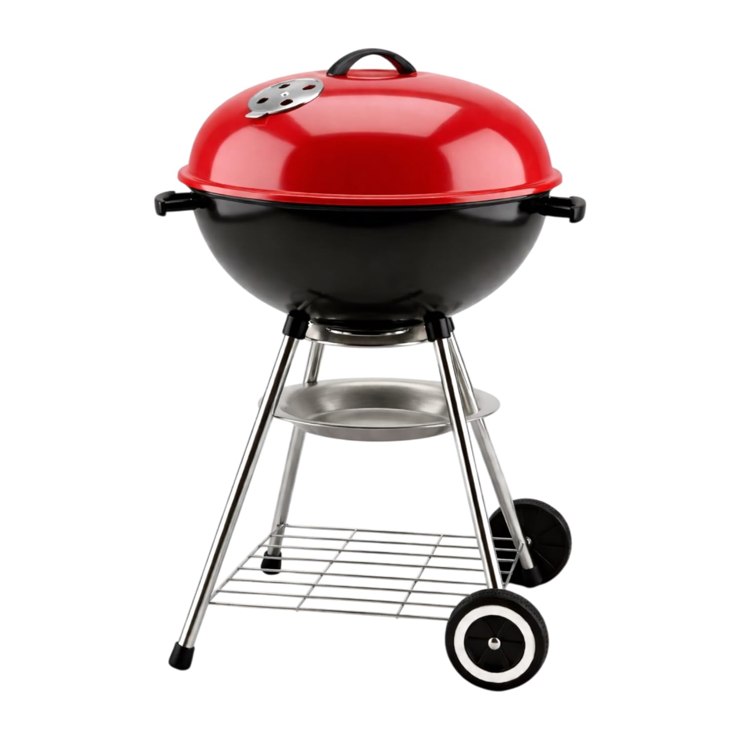 Ved Compact Essential Kettle Charcoal Barbecue, 43 cm BBQ Outdoor Grill with Wheels, Cover & Stand, Adjustable Vent, Charcoal Outdoor Cooker for Grilling, Camping, Beach Trips