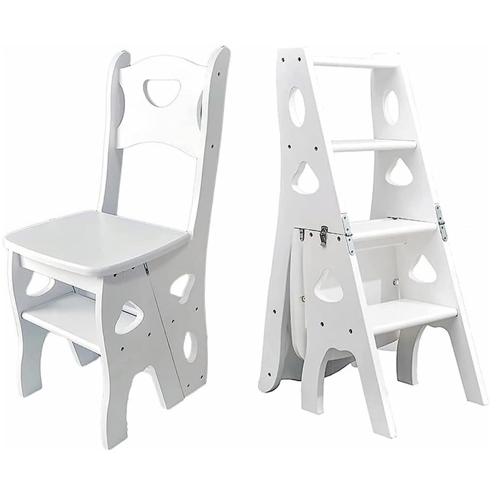Escabeau multifonction avec siège pliable pour gain de place au bureau