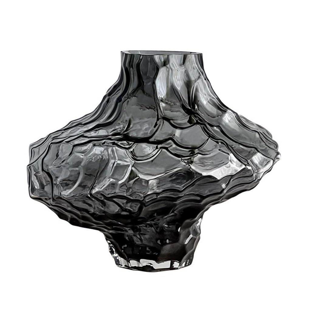 Vaso di Vetro Vaso da Fiori soffiato a Mano Vaso in Vetro Trasparente Fumo Decorazione da Tavolo per Matrimonio, Vaso di Vetro Moderno per Decorazione da Tavolo per Orchidee,Nero,L